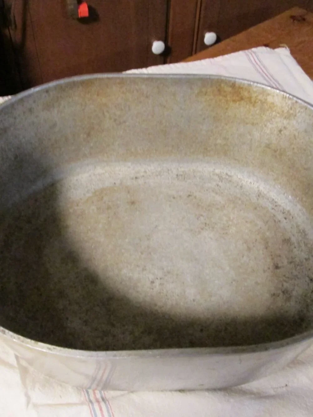 Vtg 16 in cast aluminum roast pan 1930s dome lid heavy cast aluminum